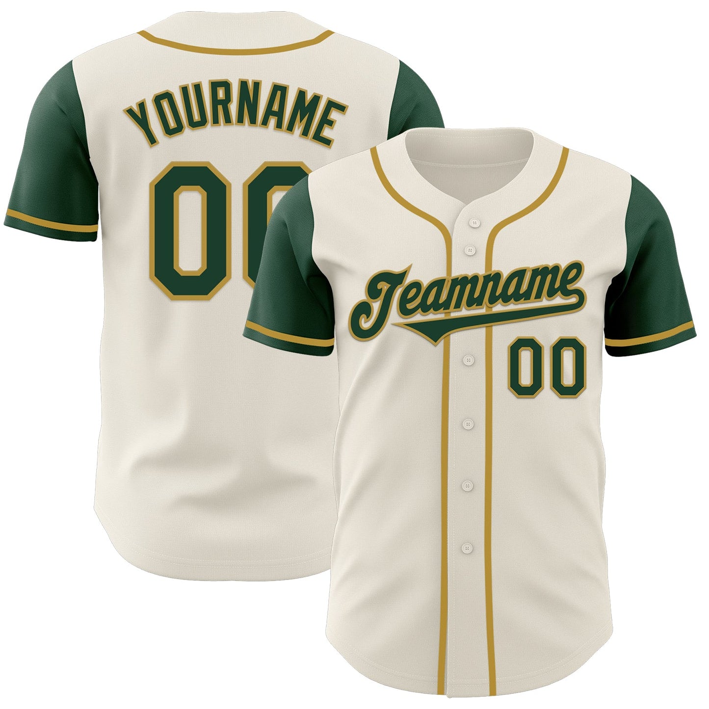Custom Cream Green-Old Gold Authentic Two Tone Baseball Jersey - Main View