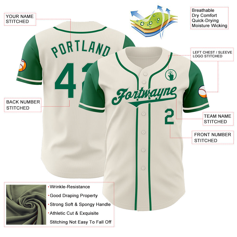 Custom Cream Kelly Green Authentic Two Tone Baseball Jersey view 3