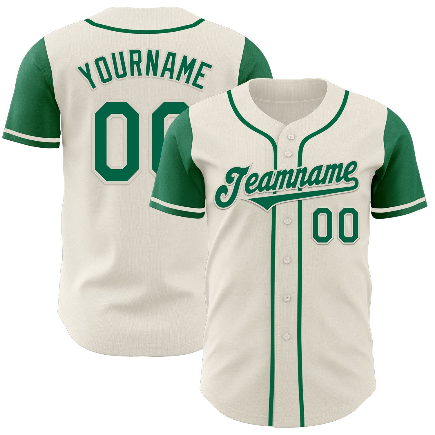 Custom Cream Kelly Green Authentic Two Tone Baseball Jersey - Main View
