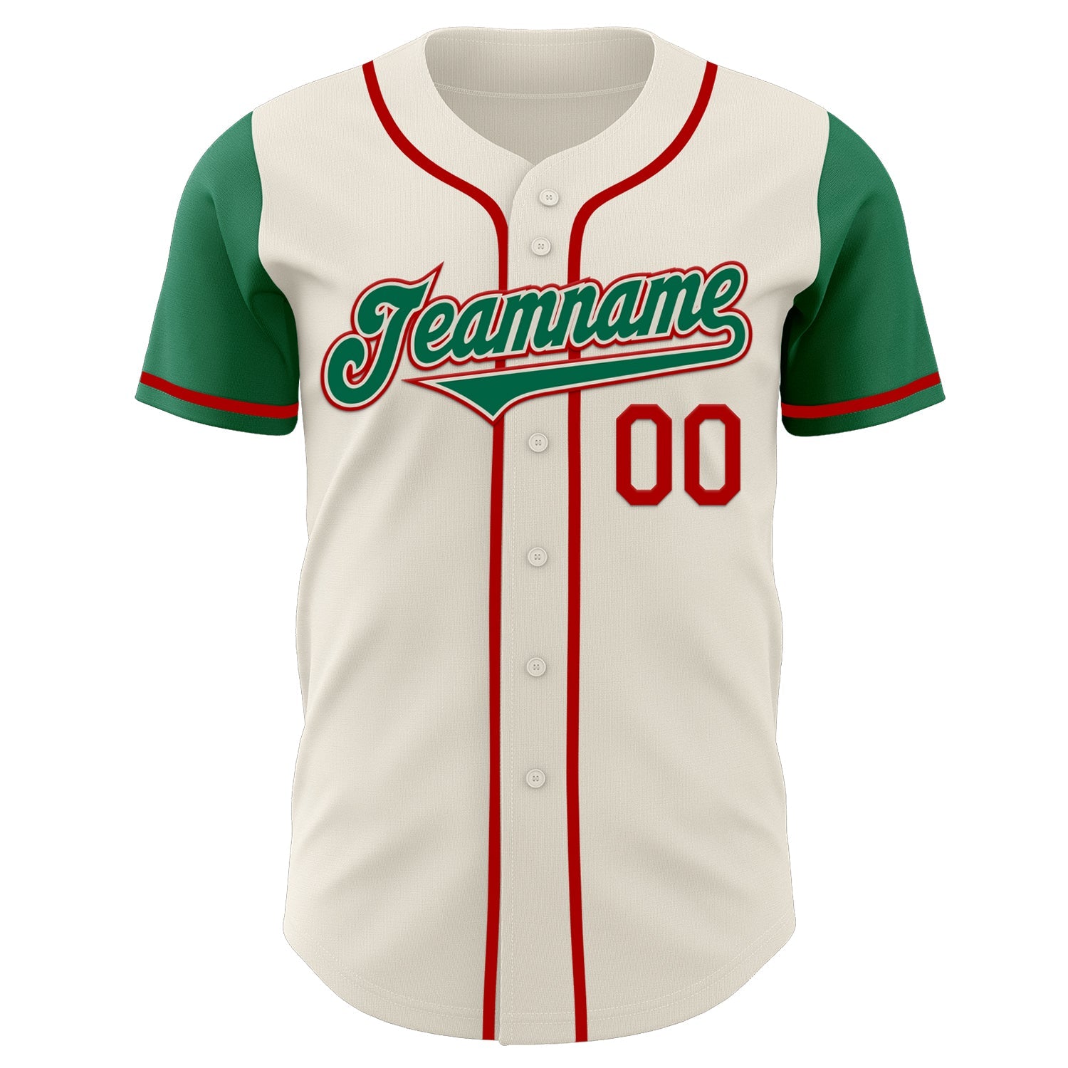 Custom Cream Kelly Green-Red Authentic Two Tone Baseball Jersey view 2