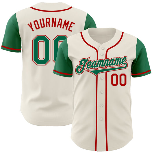 Custom Cream Kelly Green-Red Authentic Two Tone Baseball Jersey - Main View