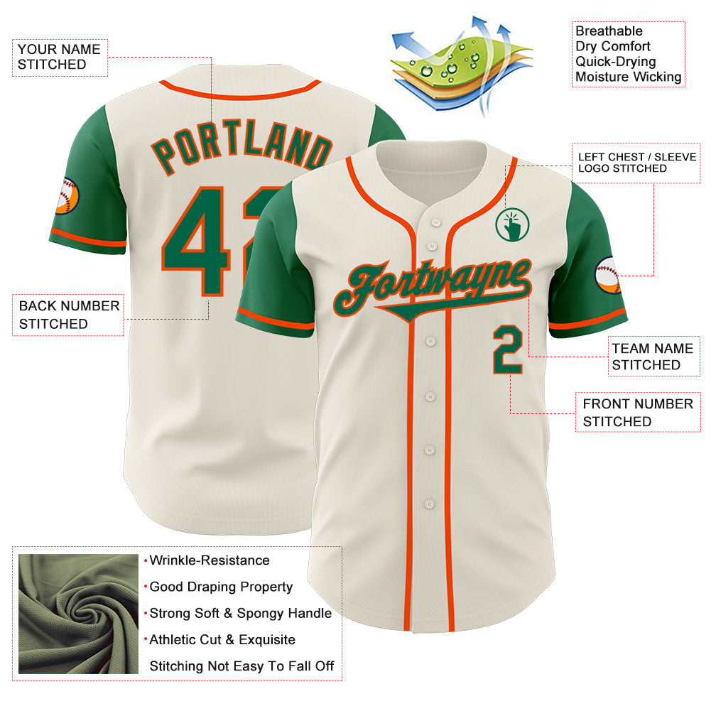 Custom Cream Kelly Green-Orange Authentic Two Tone Baseball Jersey view 3