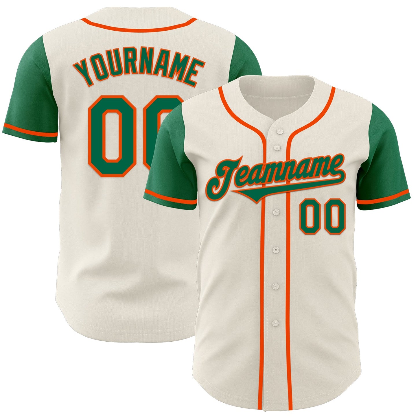Custom Cream Kelly Green-Orange Authentic Two Tone Baseball Jersey - Main View