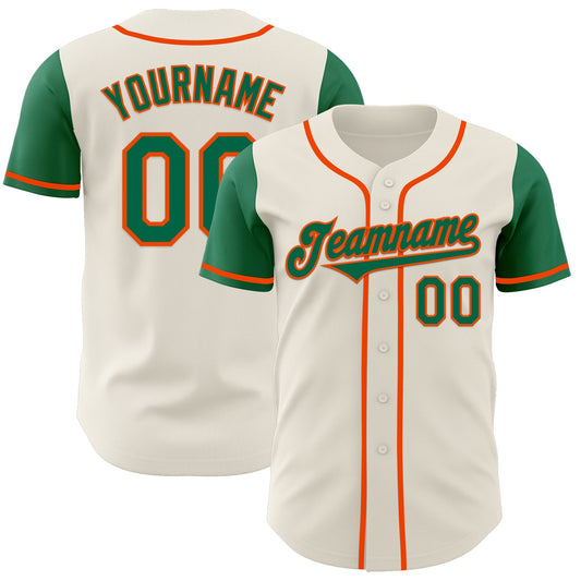 Custom Cream Kelly Green-Orange Authentic Two Tone Baseball Jersey - Main View