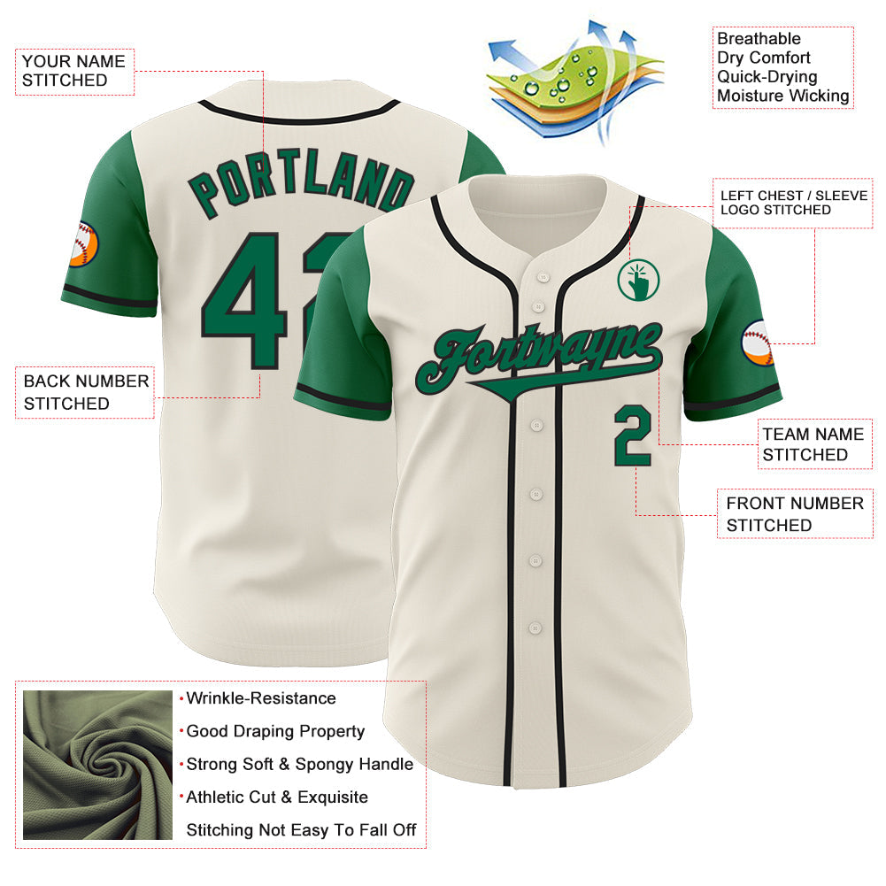 Custom Cream Kelly Green-Black Authentic Two Tone Baseball Jersey view 3