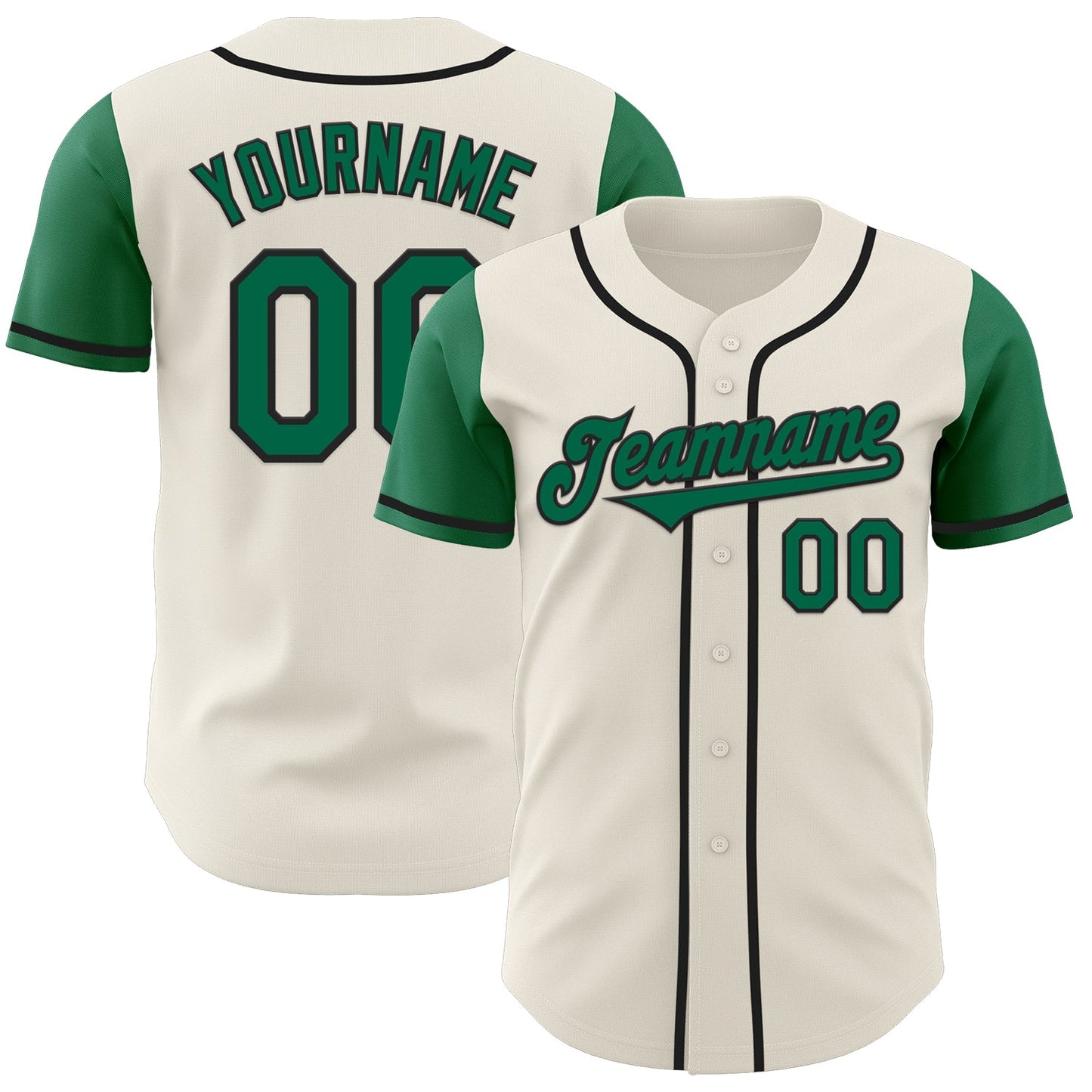Custom Cream Kelly Green-Black Authentic Two Tone Baseball Jersey - Main View