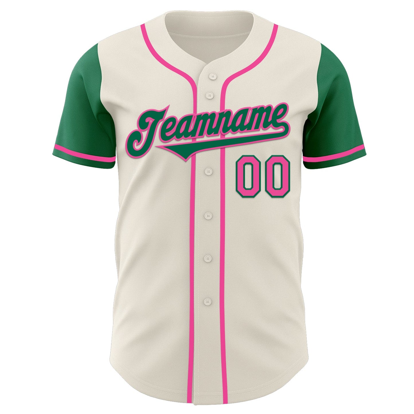 Custom Cream Kelly Green-Pink Authentic Two Tone Baseball Jersey view 2