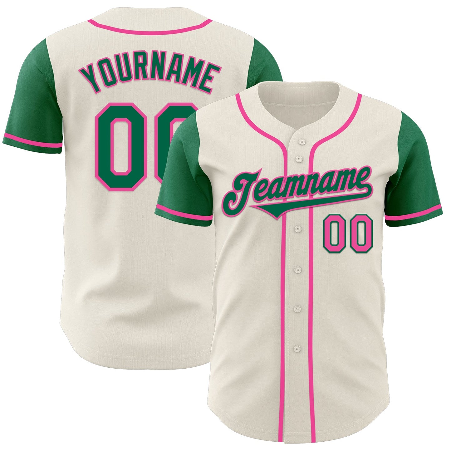 Custom Cream Kelly Green-Pink Authentic Two Tone Baseball Jersey - Main View