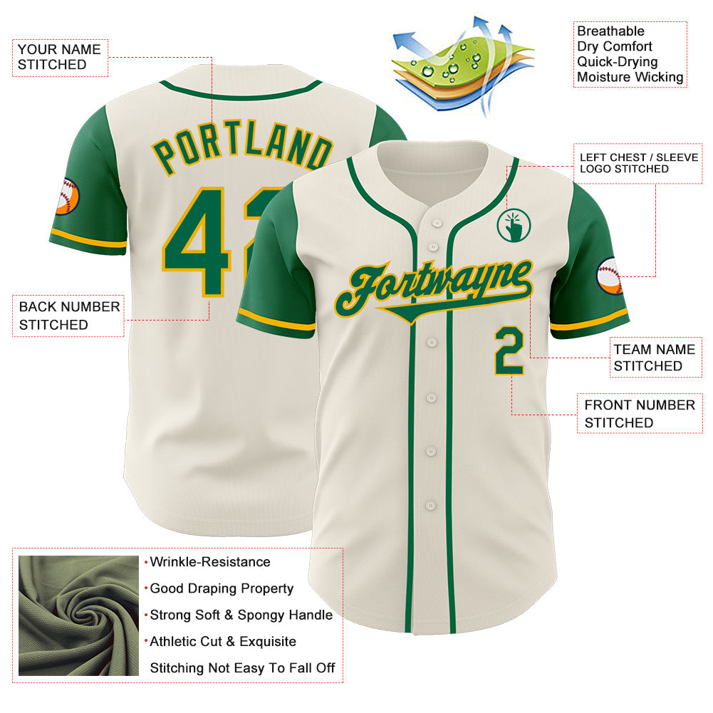 Custom Cream Kelly Green-Gold Authentic Two Tone Baseball Jersey view 3