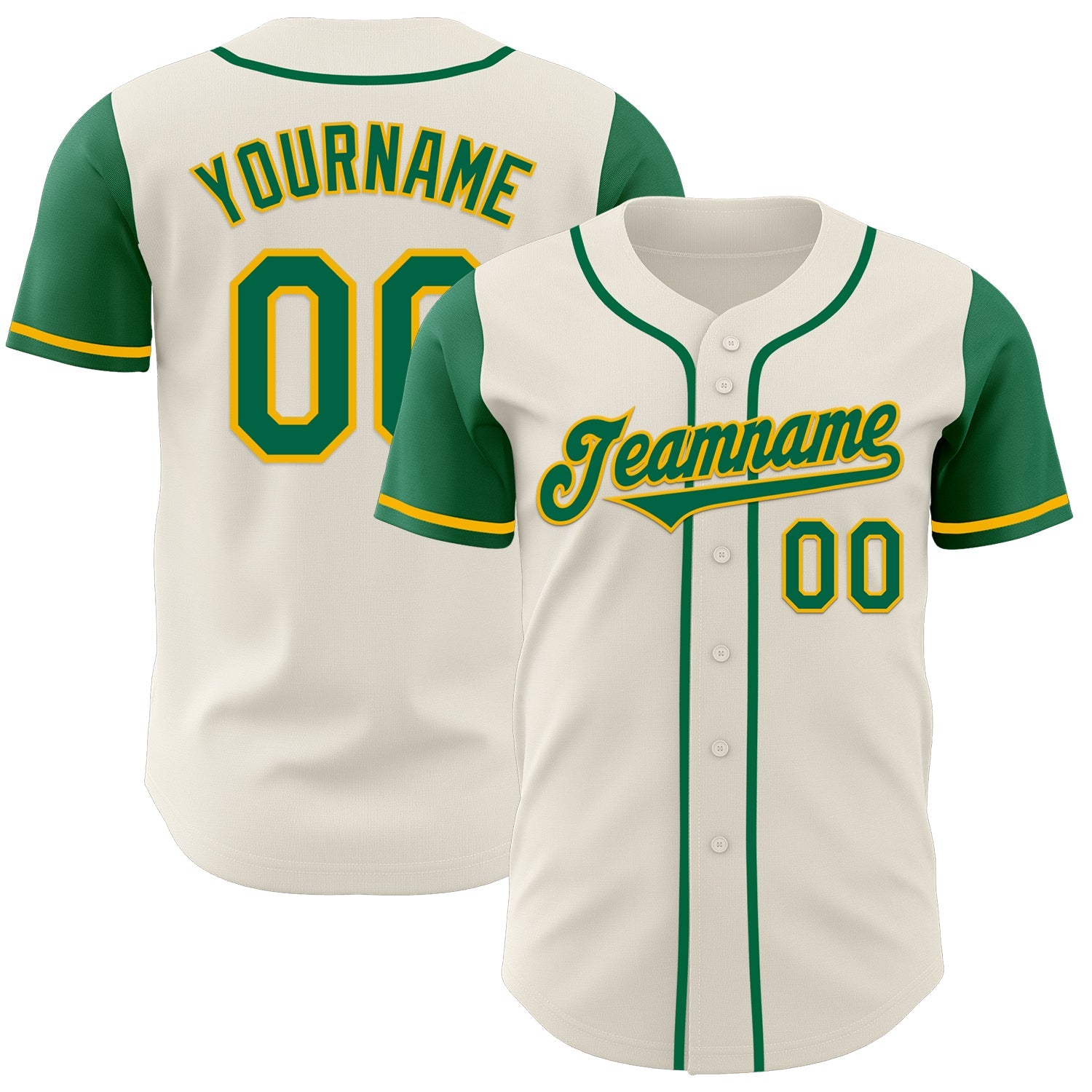 Custom Cream Kelly Green-Gold Authentic Two Tone Baseball Jersey - Main View