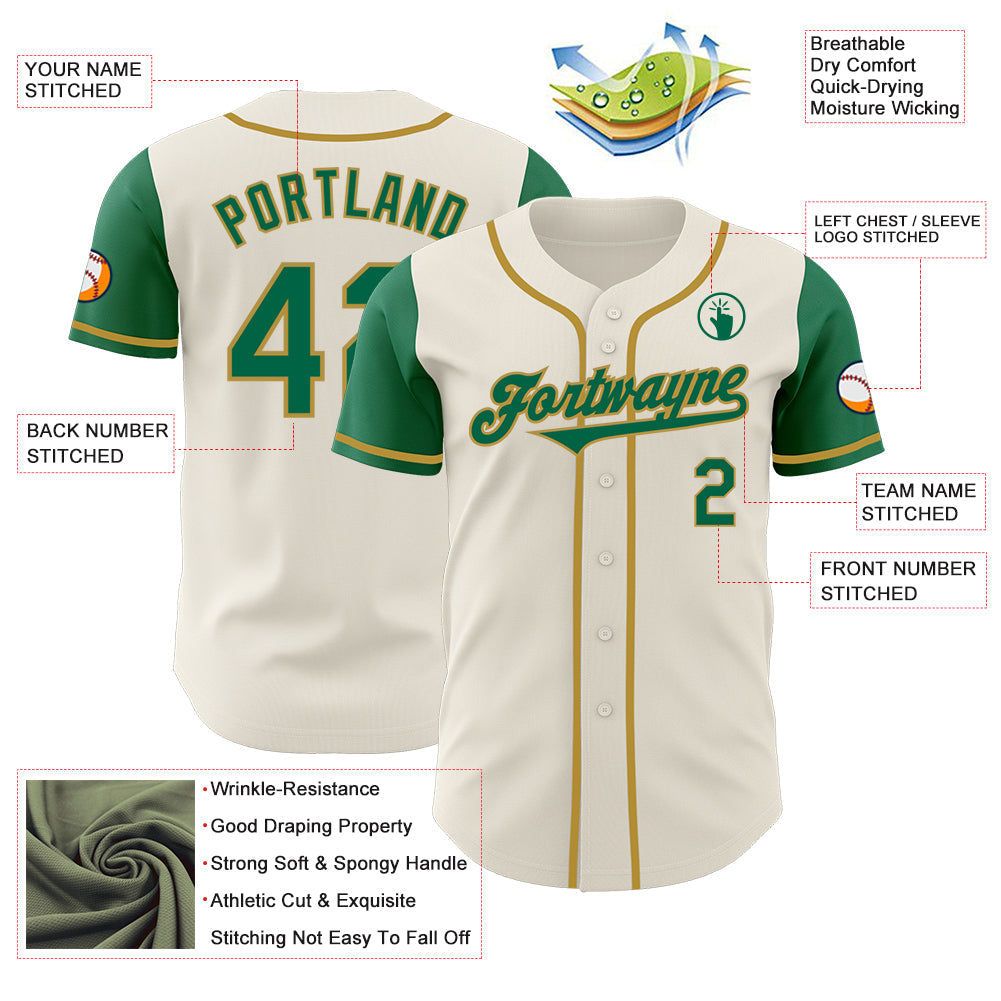 Custom Cream Kelly Green-Old Gold Authentic Two Tone Baseball Jersey view 3