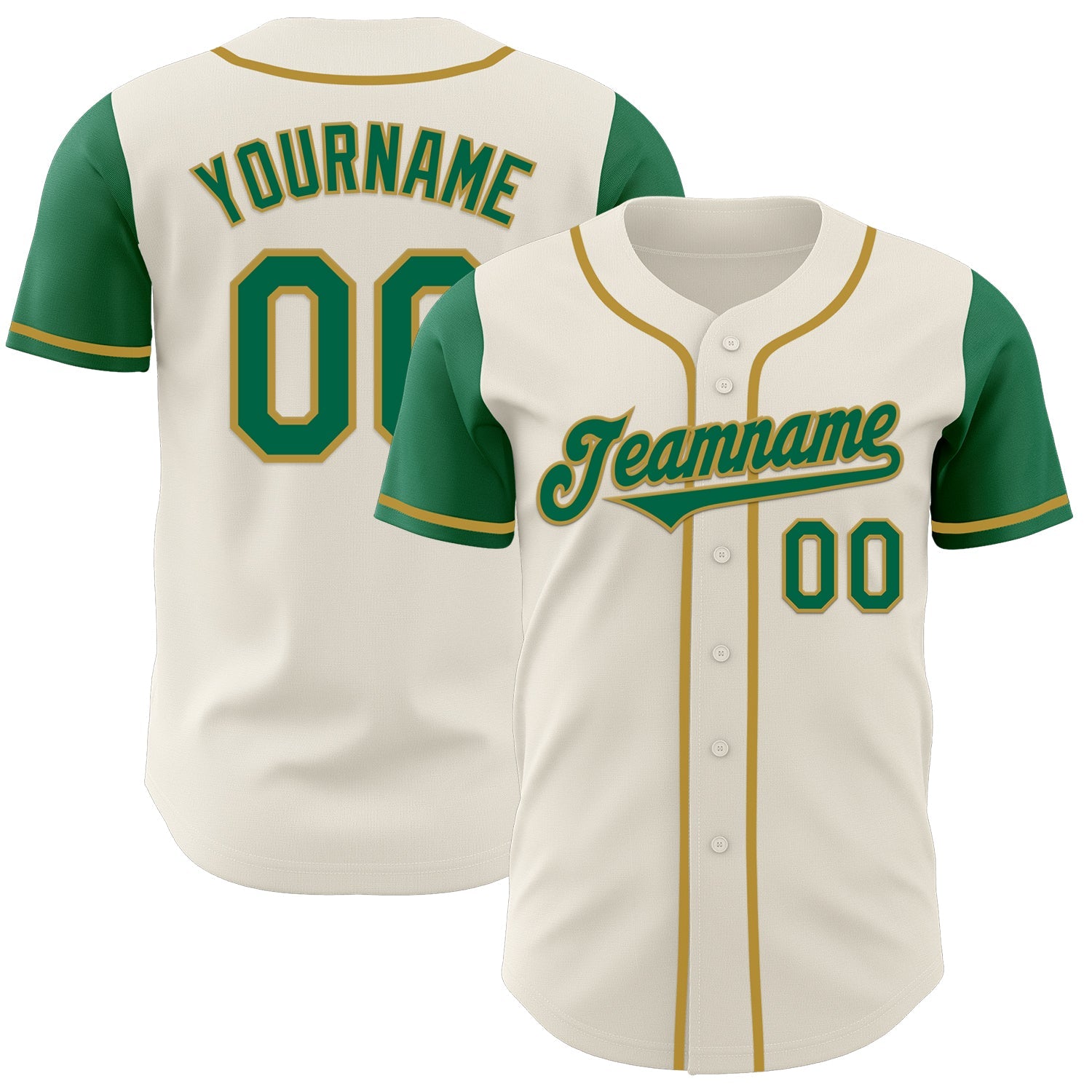 Custom Cream Kelly Green-Old Gold Authentic Two Tone Baseball Jersey - Main View