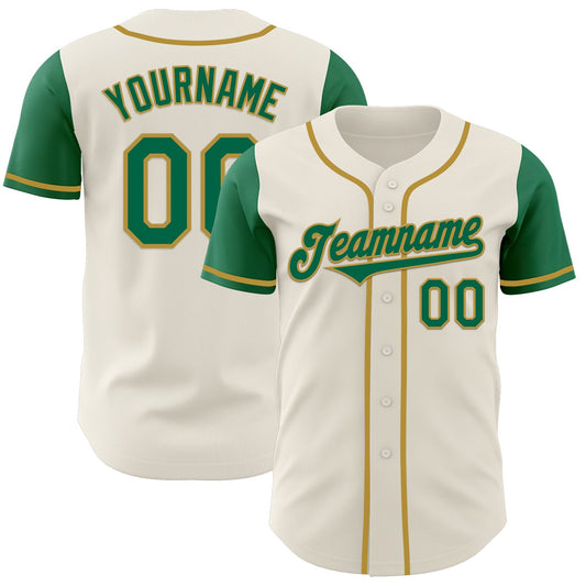 Custom Cream Kelly Green-Old Gold Authentic Two Tone Baseball Jersey - Main View