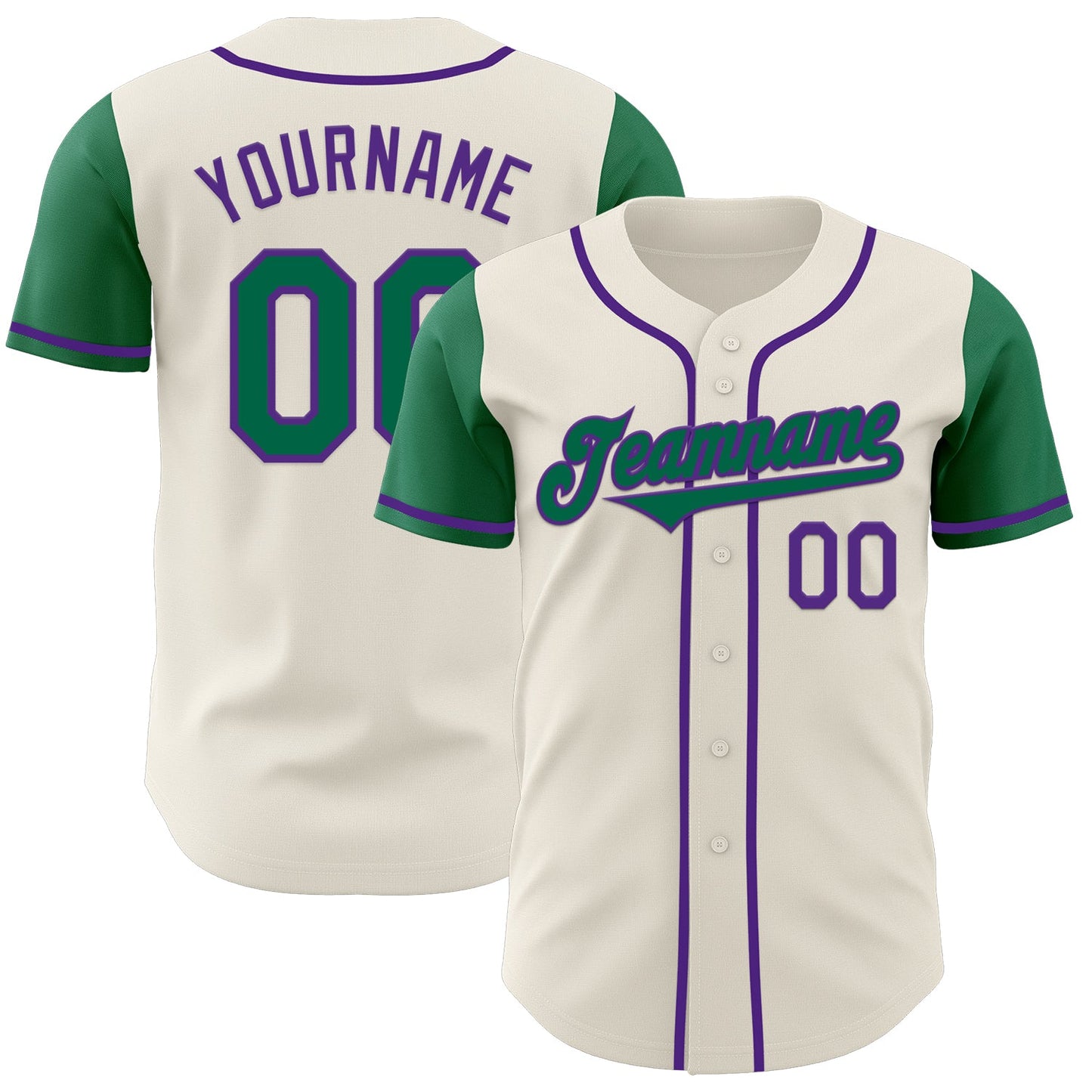 Custom Cream Kelly Green-Purple Authentic Two Tone Baseball Jersey - Main View