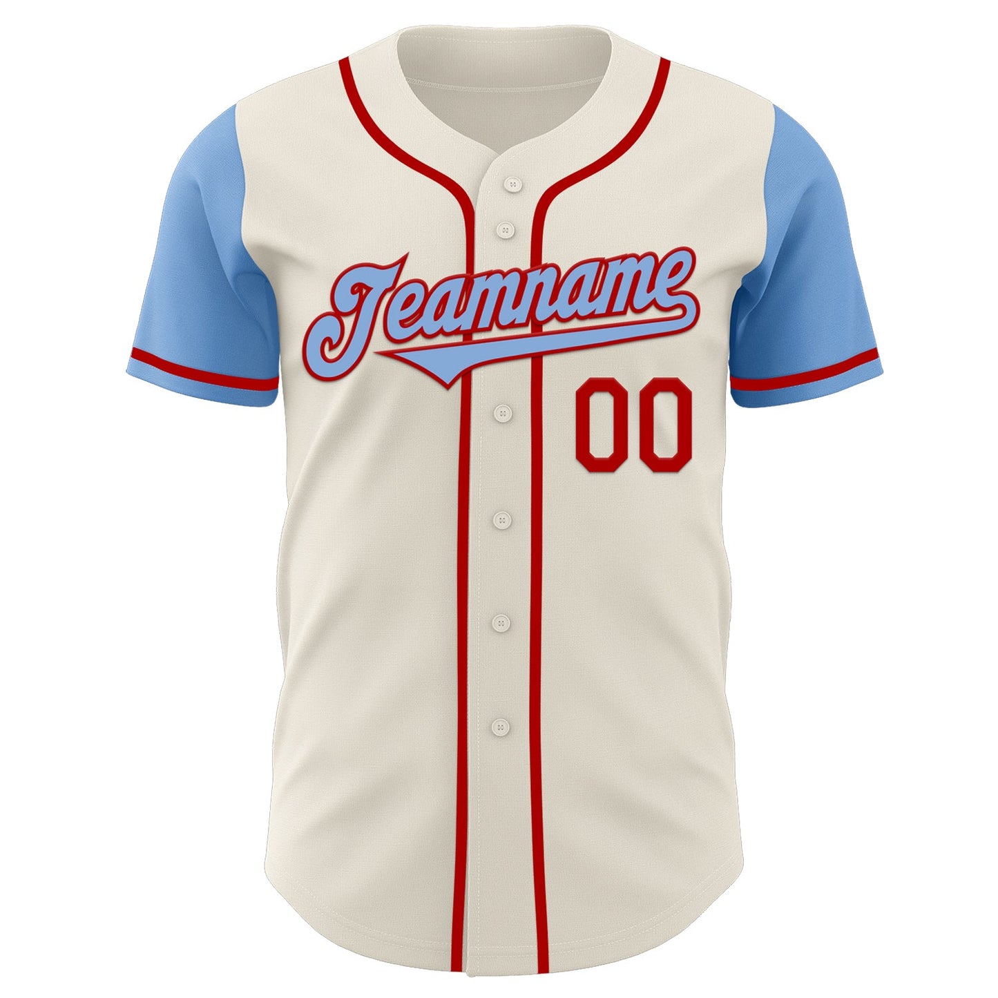 Custom Cream Light Blue-Red Authentic Two Tone Baseball Jersey view 2