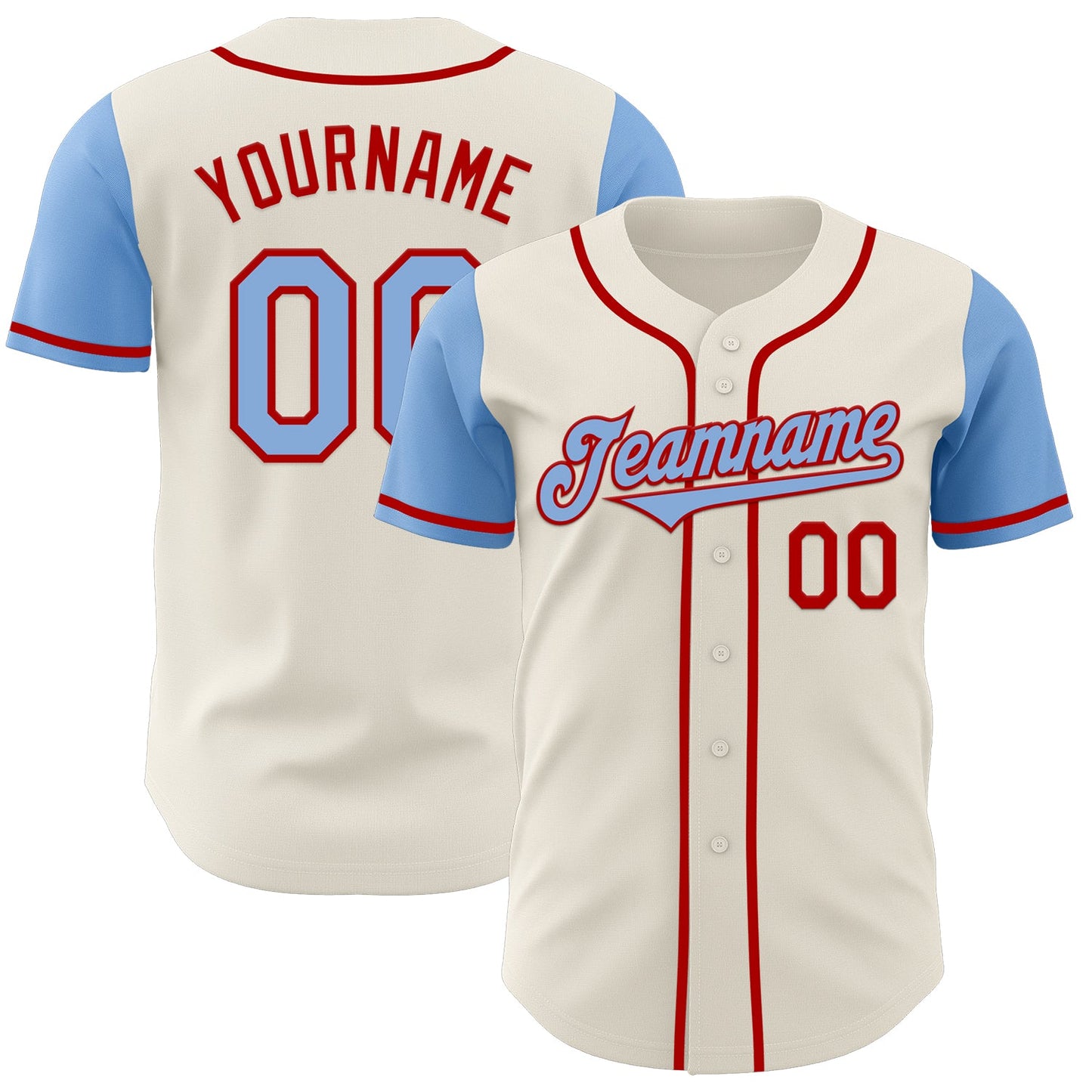 Custom Cream Light Blue-Red Authentic Two Tone Baseball Jersey - Main View
