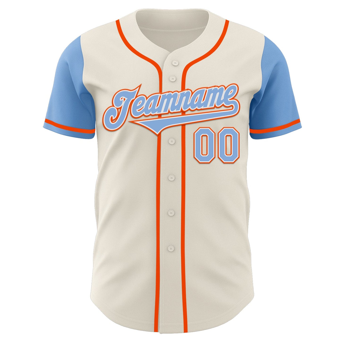 Custom Cream Light Blue White-Orange Authentic Two Tone Baseball Jersey view 2