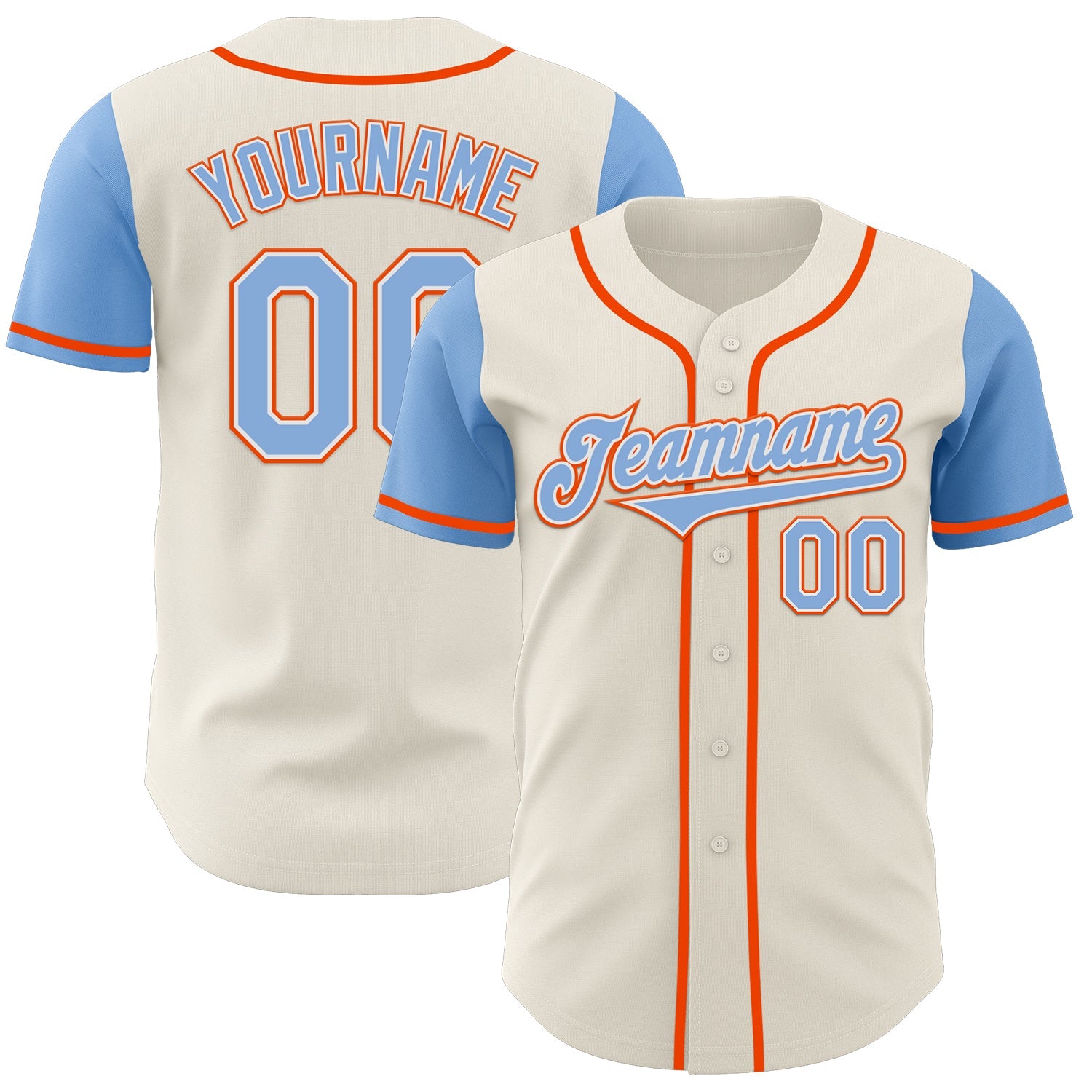 Custom Cream Light Blue White-Orange Authentic Two Tone Baseball Jersey - Main View