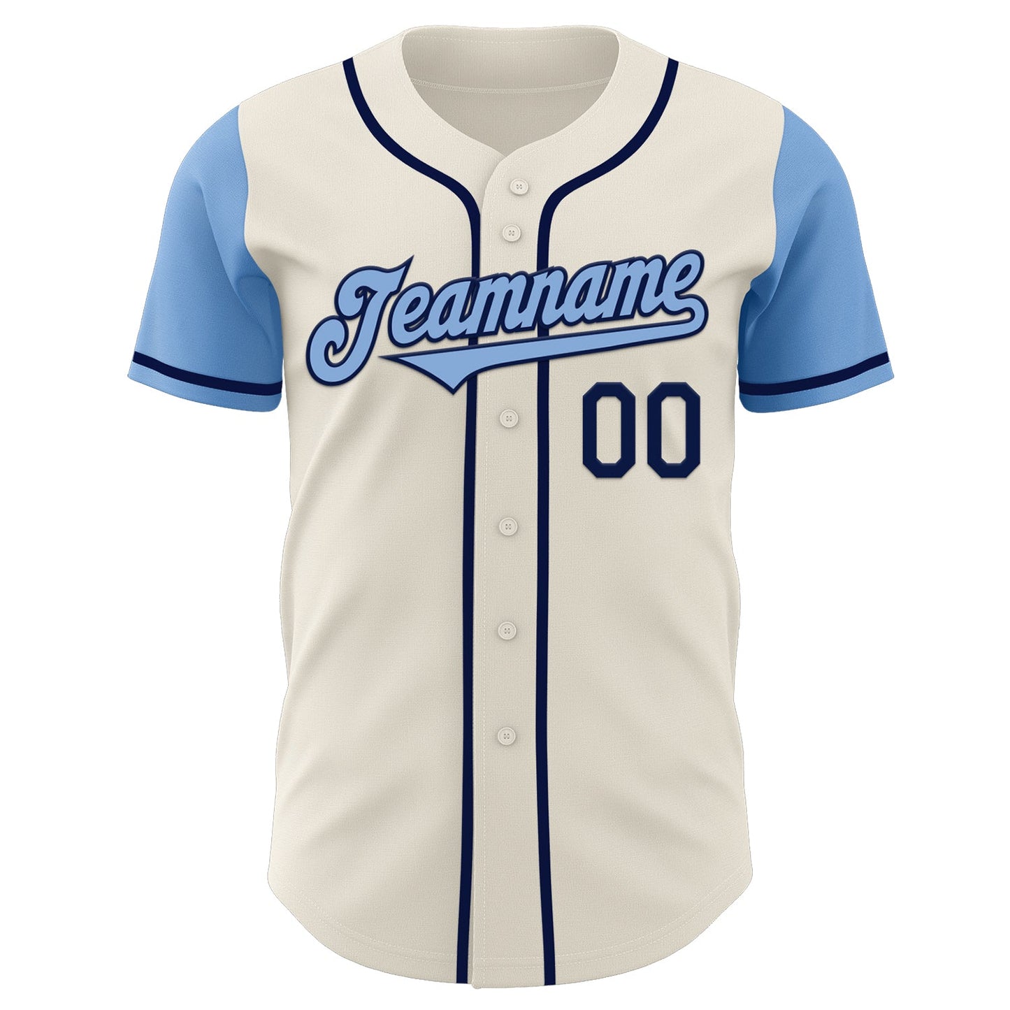 Custom Cream Light Blue-Navy Authentic Two Tone Baseball Jersey view 2