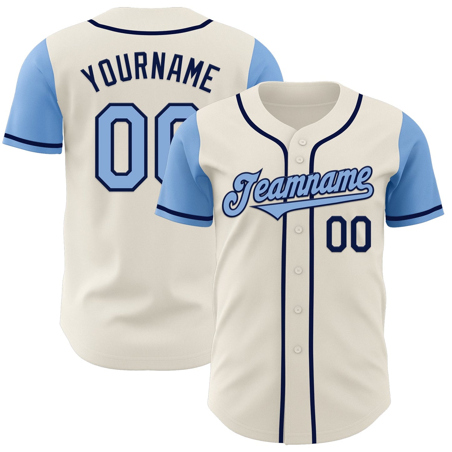 Custom Cream Light Blue-Navy Authentic Two Tone Baseball Jersey - Main View
