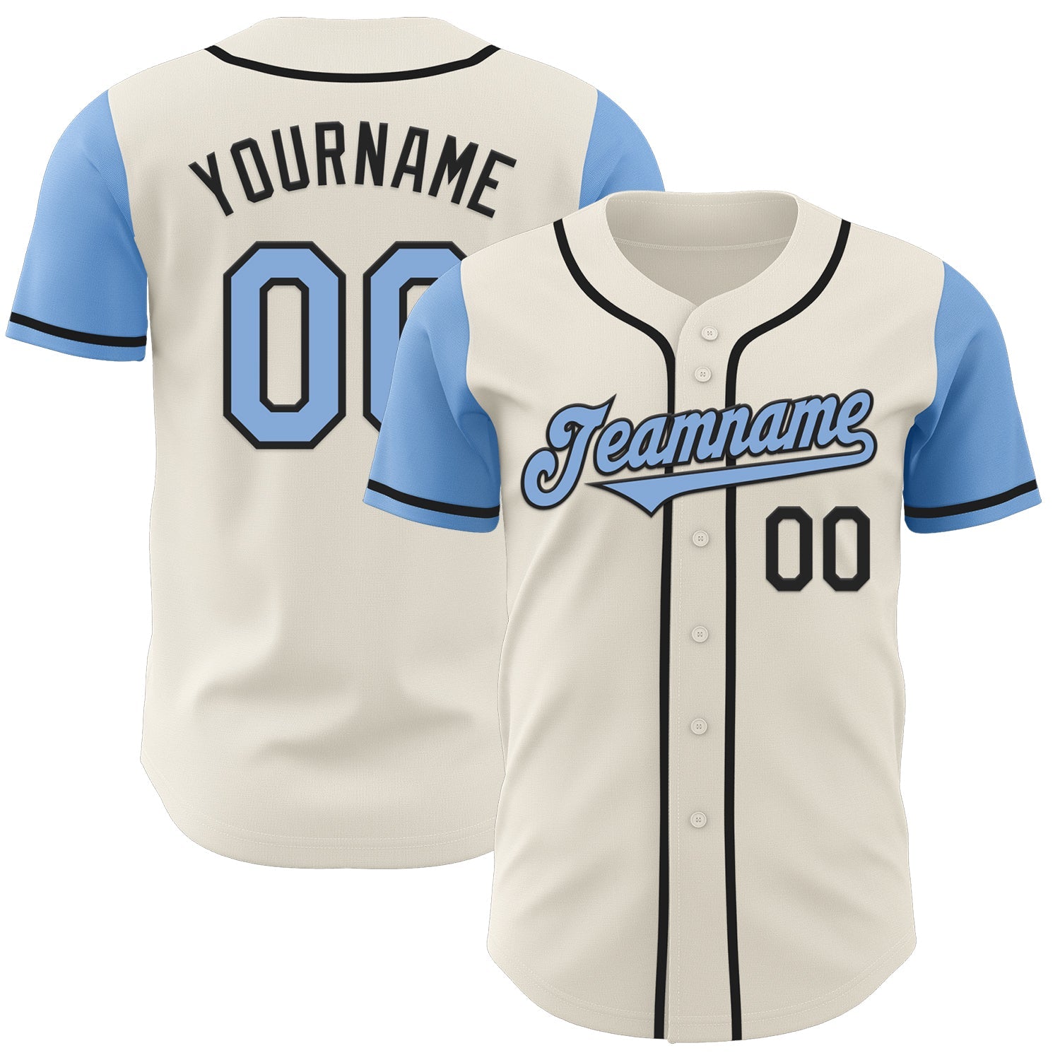 Custom Cream Light Blue-Black Authentic Two Tone Baseball Jersey - Main View