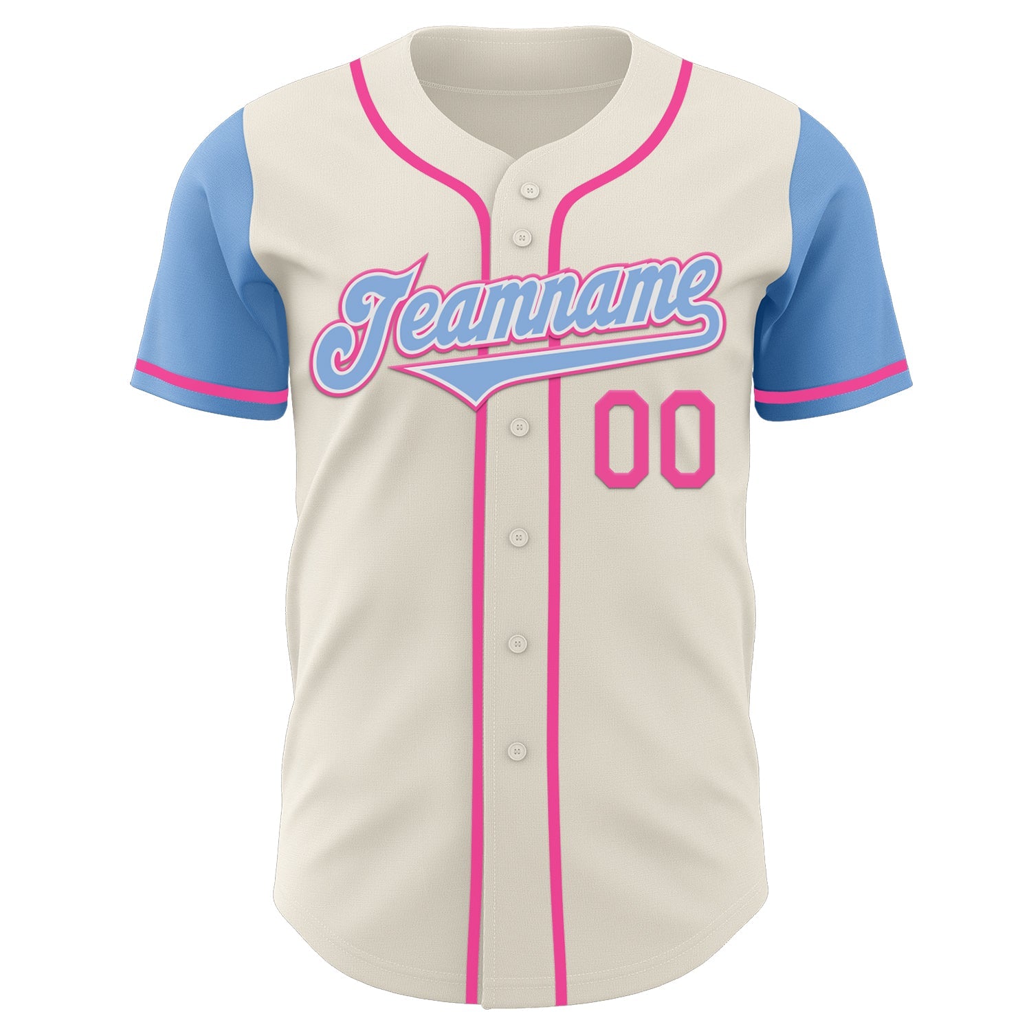 Custom Cream Light Blue White-Pink Authentic Two Tone Baseball Jersey view 2
