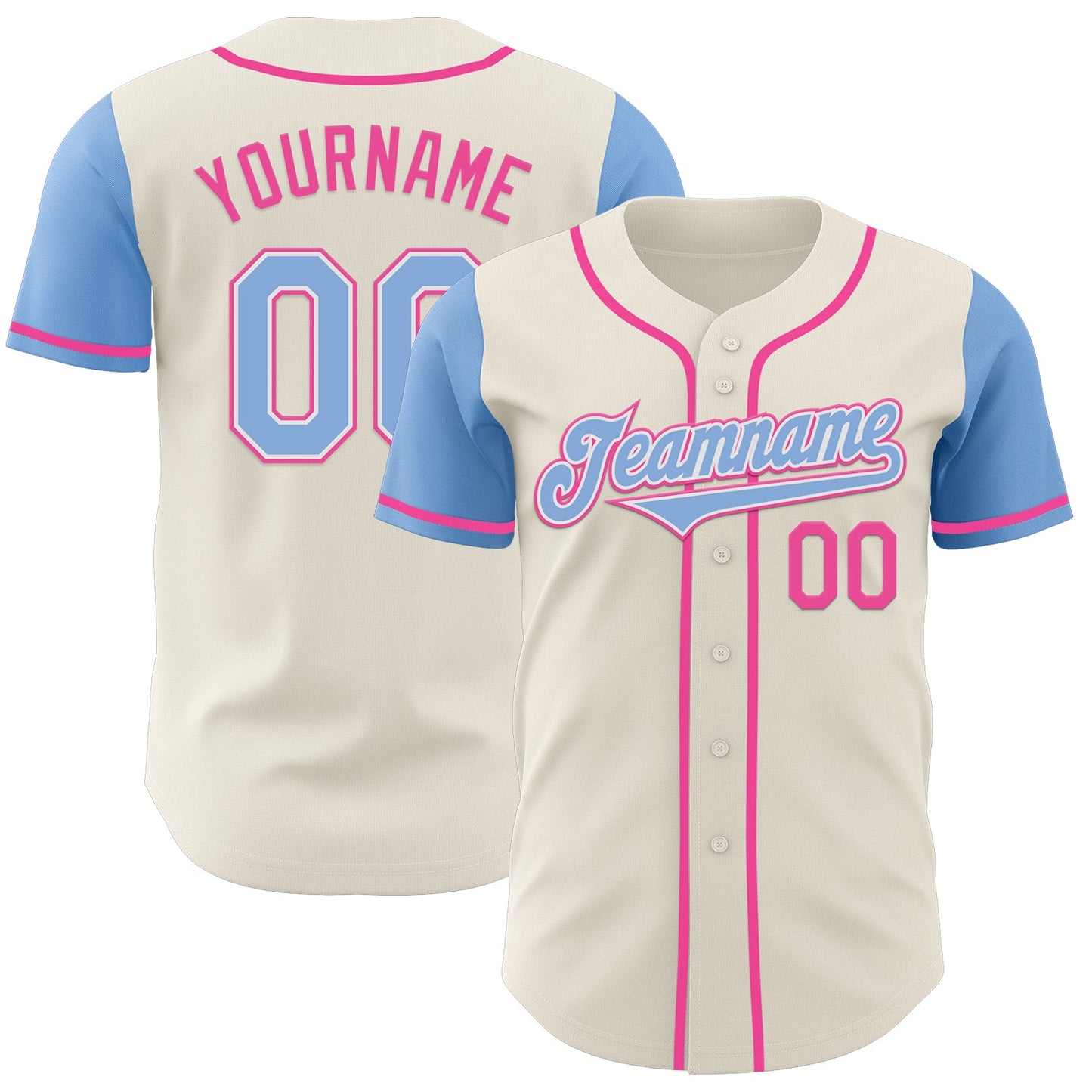 Custom Cream Light Blue White-Pink Authentic Two Tone Baseball Jersey - Main View