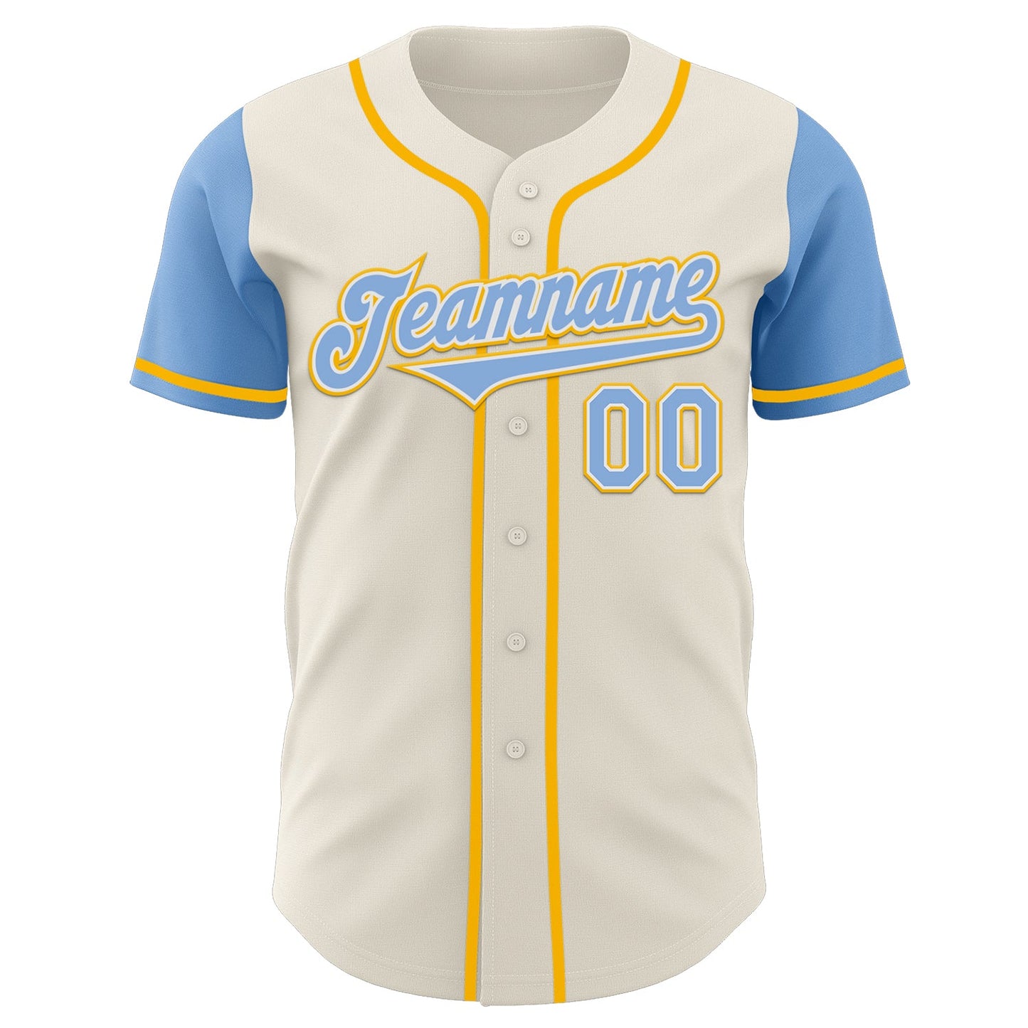 Custom Cream Light Blue White-Gold Authentic Two Tone Baseball Jersey view 2