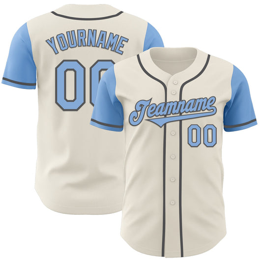 Custom Cream Light Blue-Steel Gray Authentic Two Tone Baseball Jersey - Main View
