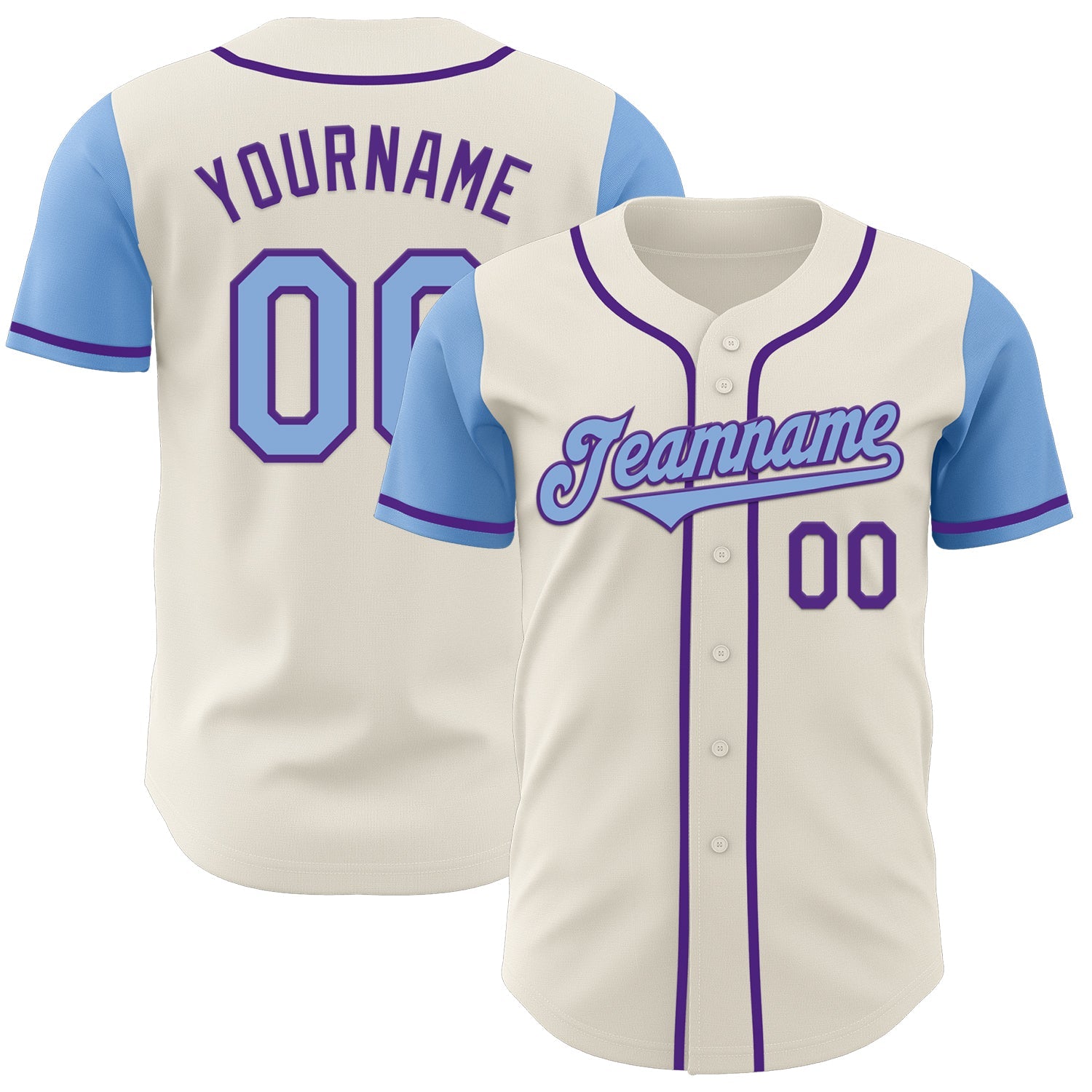Custom Cream Light Blue-Purple Authentic Two Tone Baseball Jersey - Main View