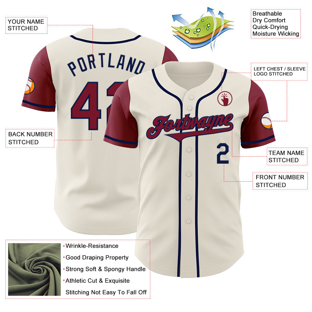 Custom Cream Crimson-Navy Authentic Two Tone Baseball Jersey view 3
