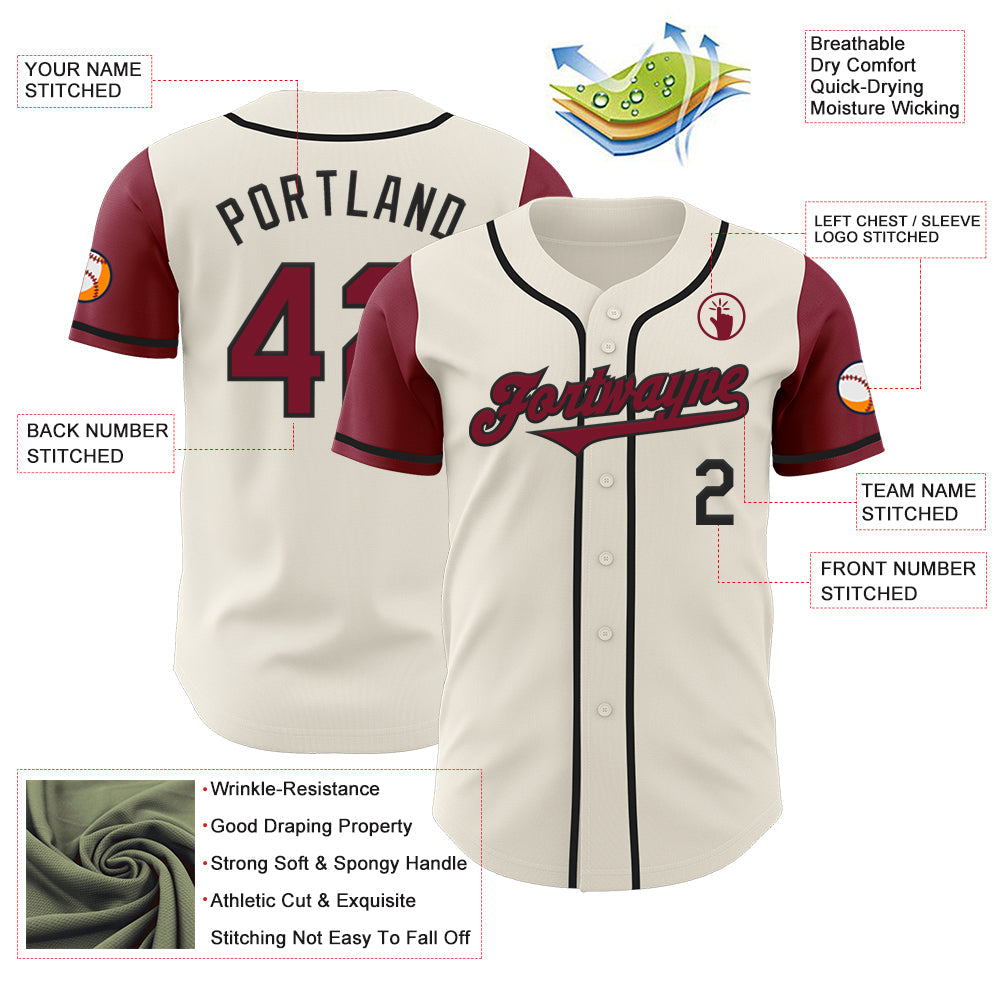 Custom Cream Crimson-Black Authentic Two Tone Baseball Jersey view 3