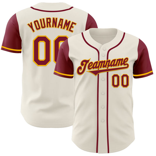 Custom Cream Crimson-Gold Authentic Two Tone Baseball Jersey - Main View