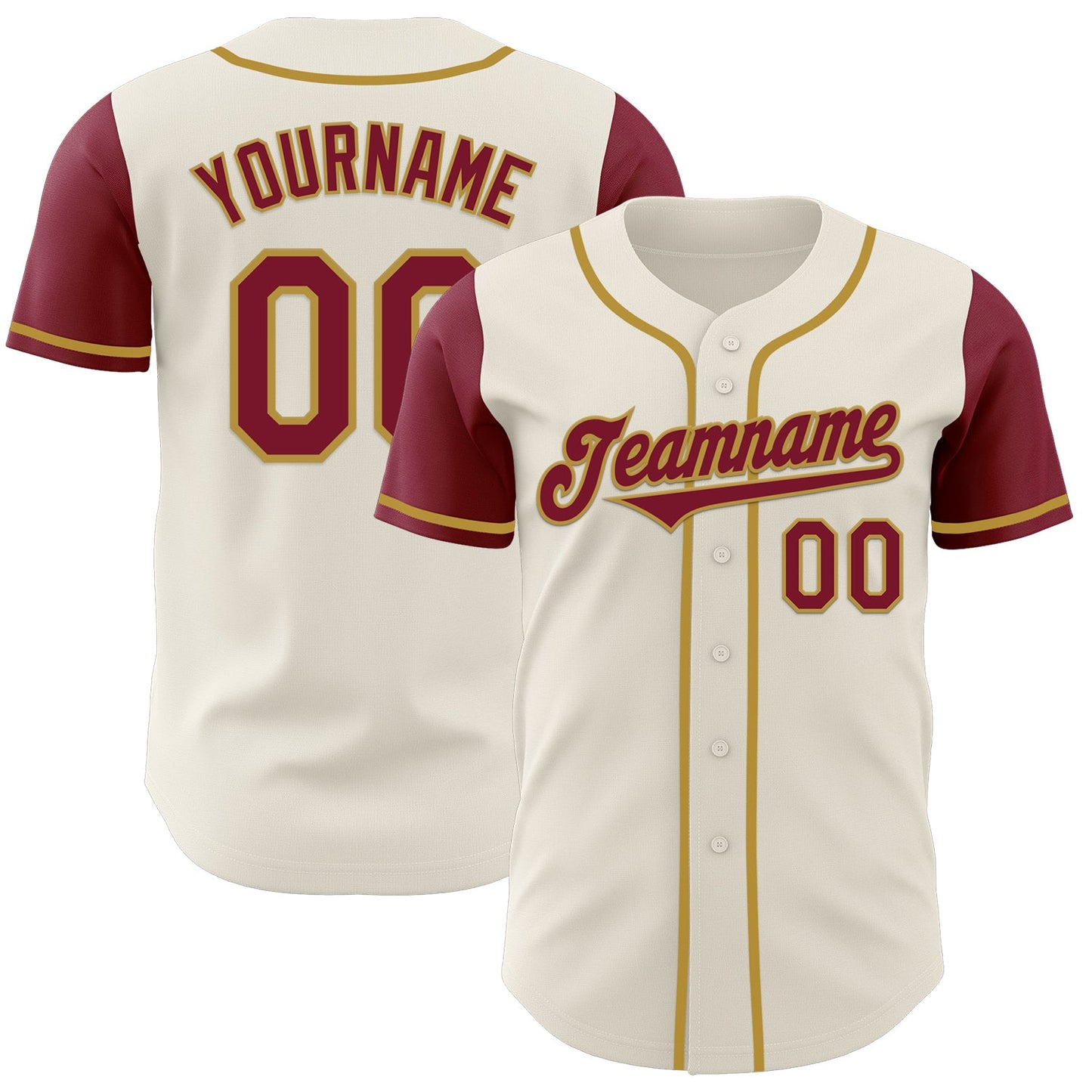 Custom Cream Crimson-Old Gold Authentic Two Tone Baseball Jersey - Main View
