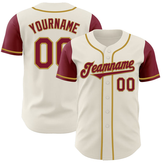 Custom Cream Crimson-Old Gold Authentic Two Tone Baseball Jersey - Main View