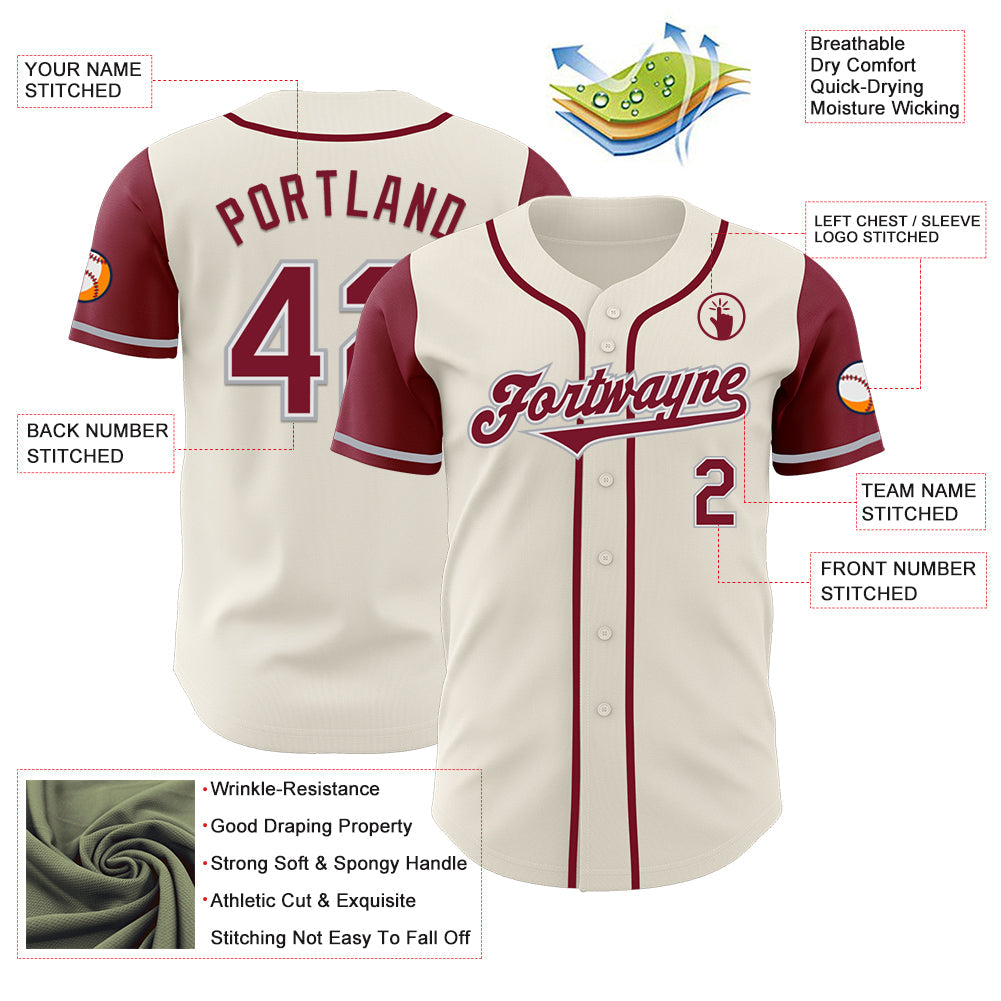 Custom Cream Crimson White-Gray Authentic Two Tone Baseball Jersey view 3