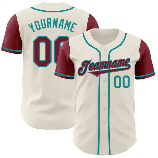 Custom Cream Crimson-Teal Authentic Two Tone Baseball Jersey - Main View