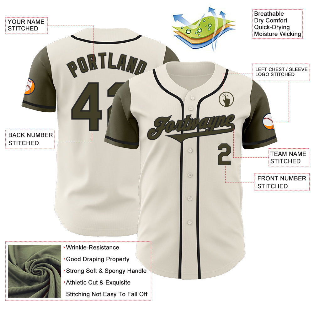 Custom Cream Olive-Black Authentic Two Tone Baseball Jersey view 3