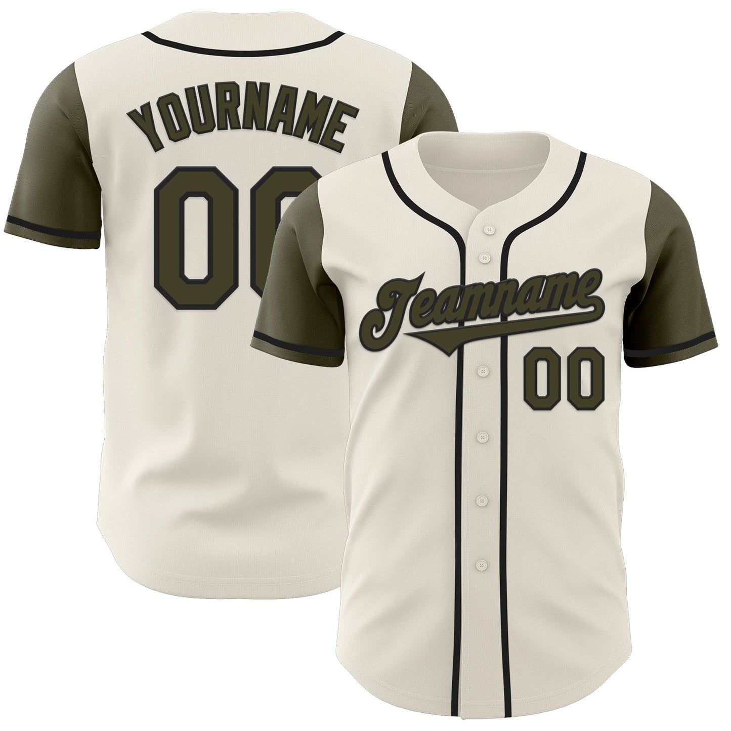 Custom Cream Olive-Black Authentic Two Tone Baseball Jersey - Main View
