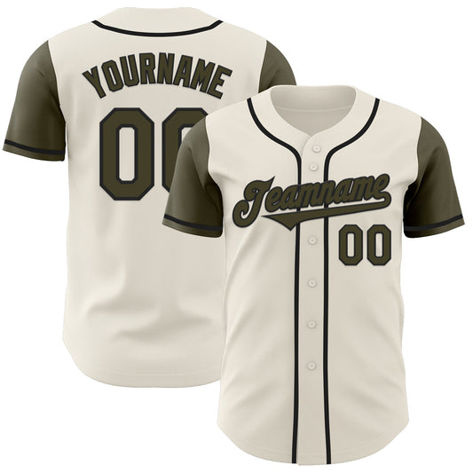 Custom Cream Olive-Black Authentic Two Tone Baseball Jersey - Main View