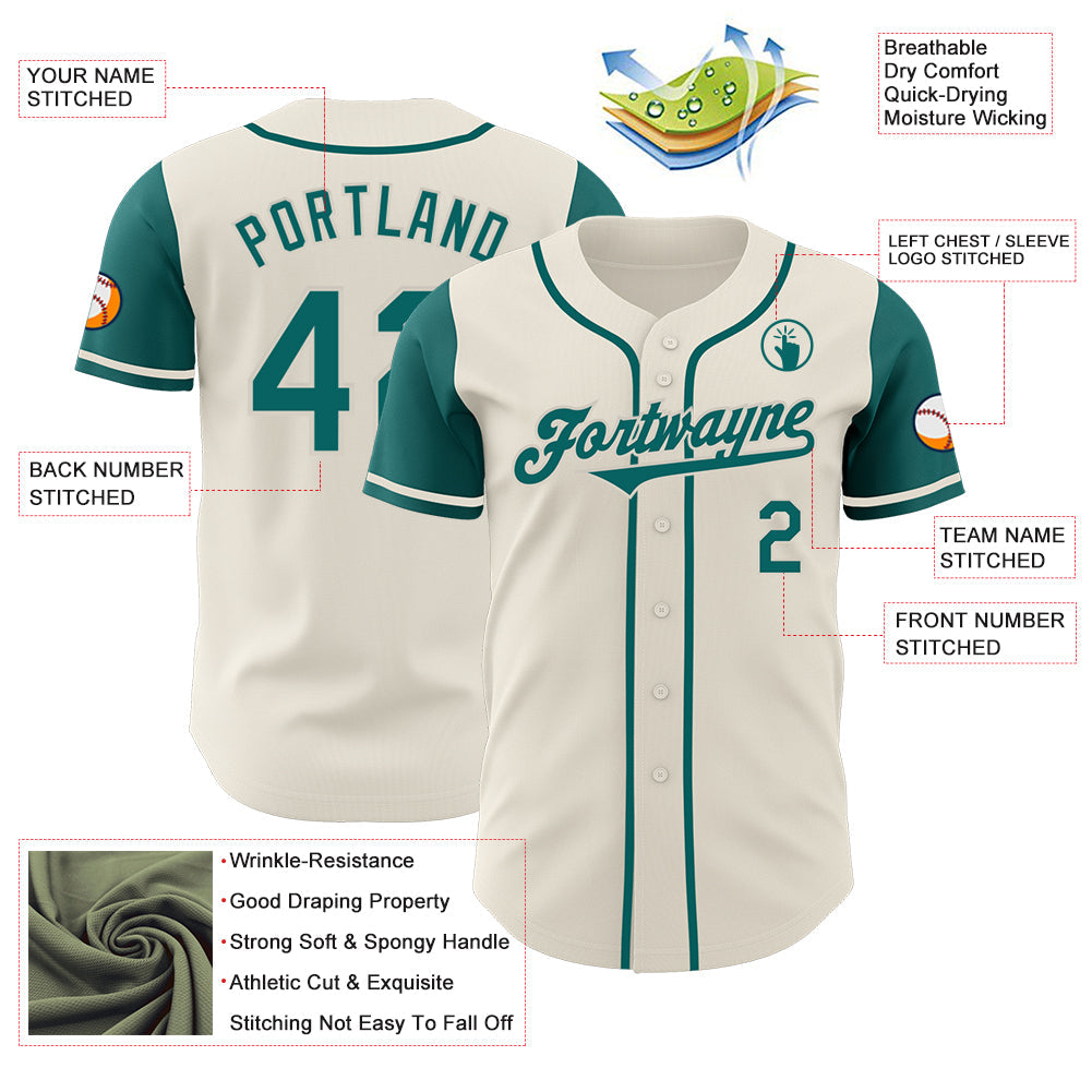 Custom Cream Teal Authentic Two Tone Baseball Jersey view 3