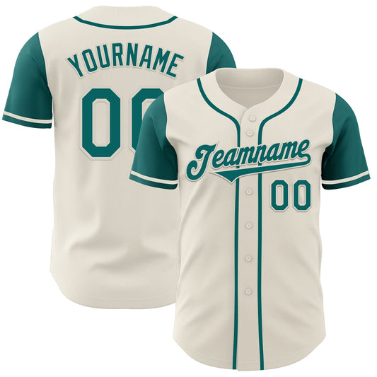 Custom Cream Teal Authentic Two Tone Baseball Jersey - Main View
