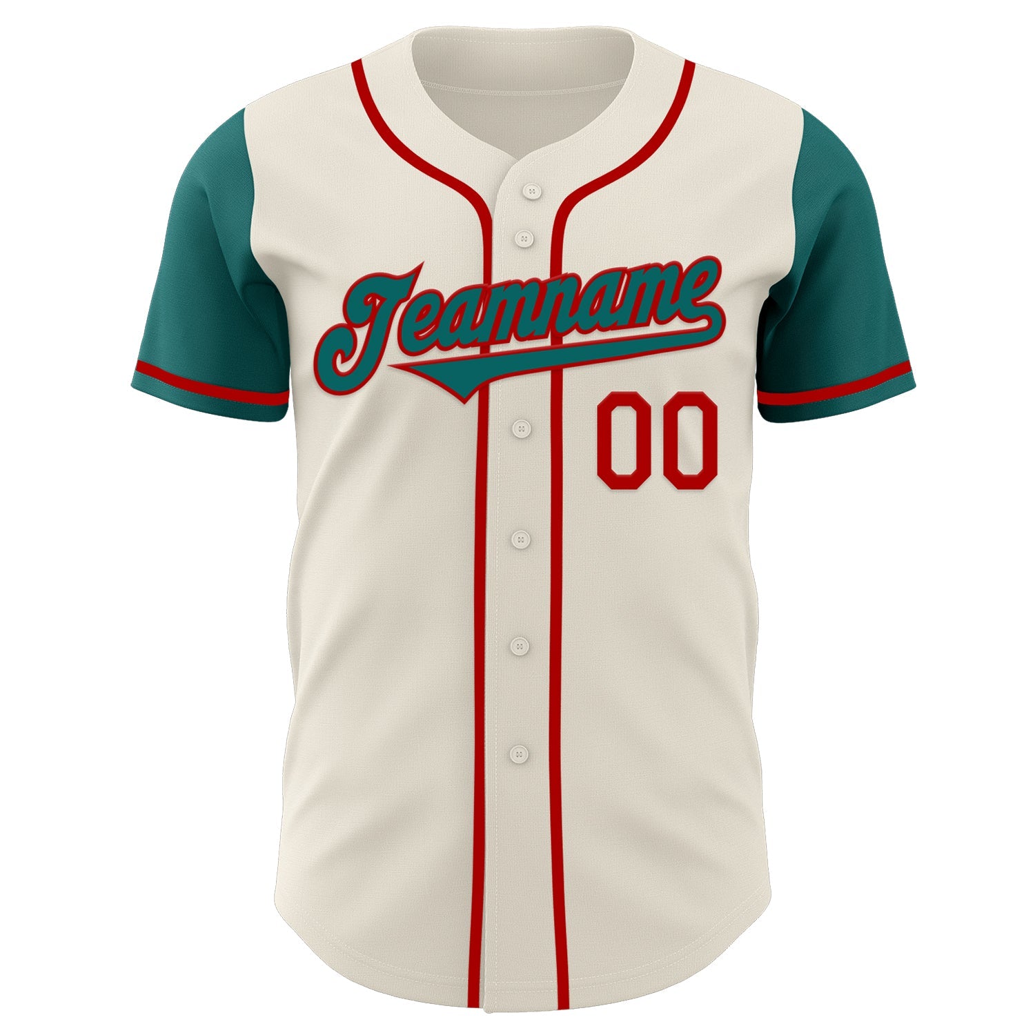 Custom Cream Teal-Red Authentic Two Tone Baseball Jersey view 2