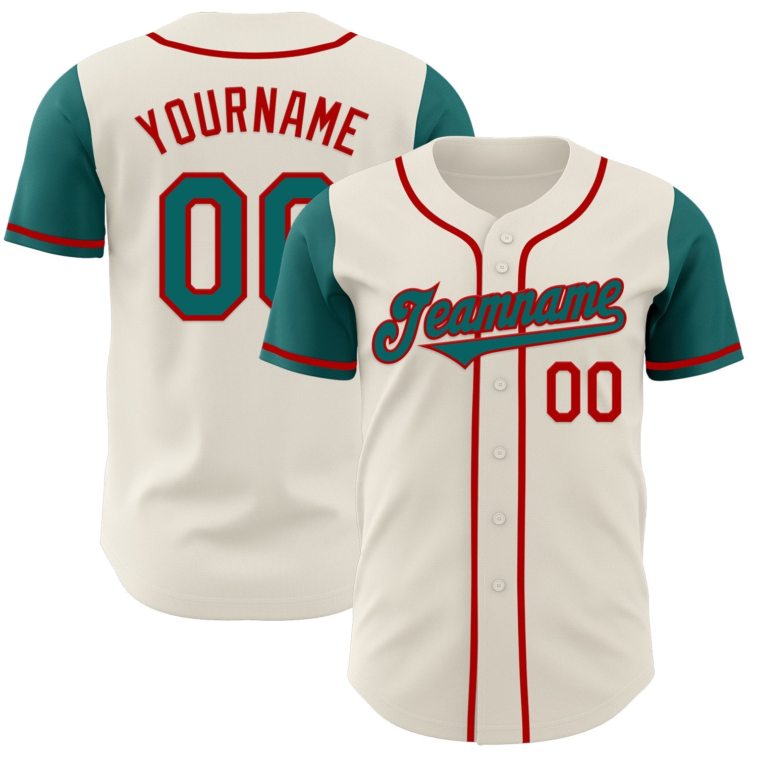 Custom Cream Teal-Red Authentic Two Tone Baseball Jersey - Main View