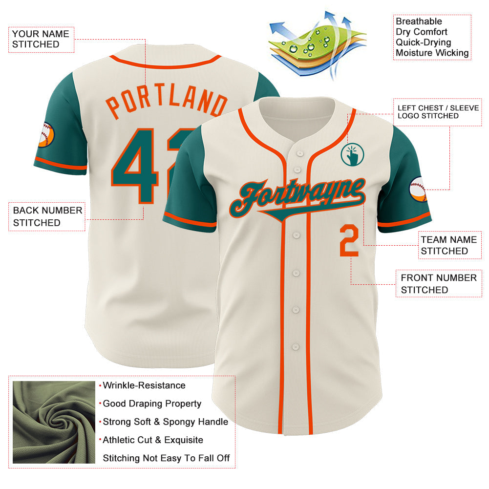 Custom Cream Teal-Orange Authentic Two Tone Baseball Jersey view 3