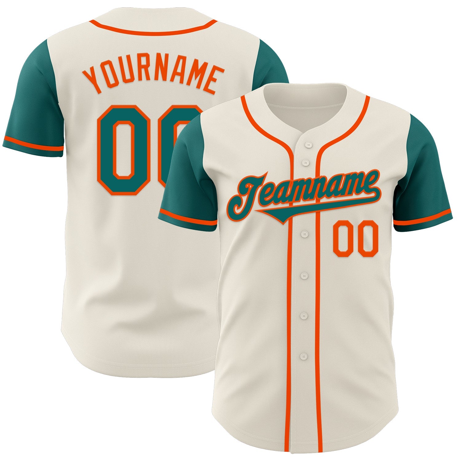 Custom Cream Teal-Orange Authentic Two Tone Baseball Jersey - Main View
