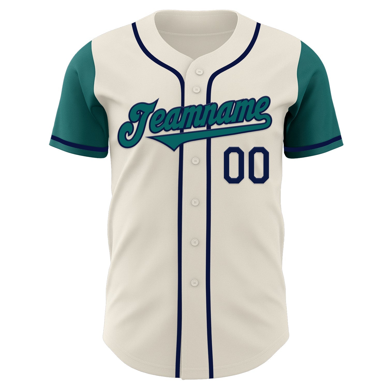 Custom Cream Teal-Navy Authentic Two Tone Baseball Jersey view 2
