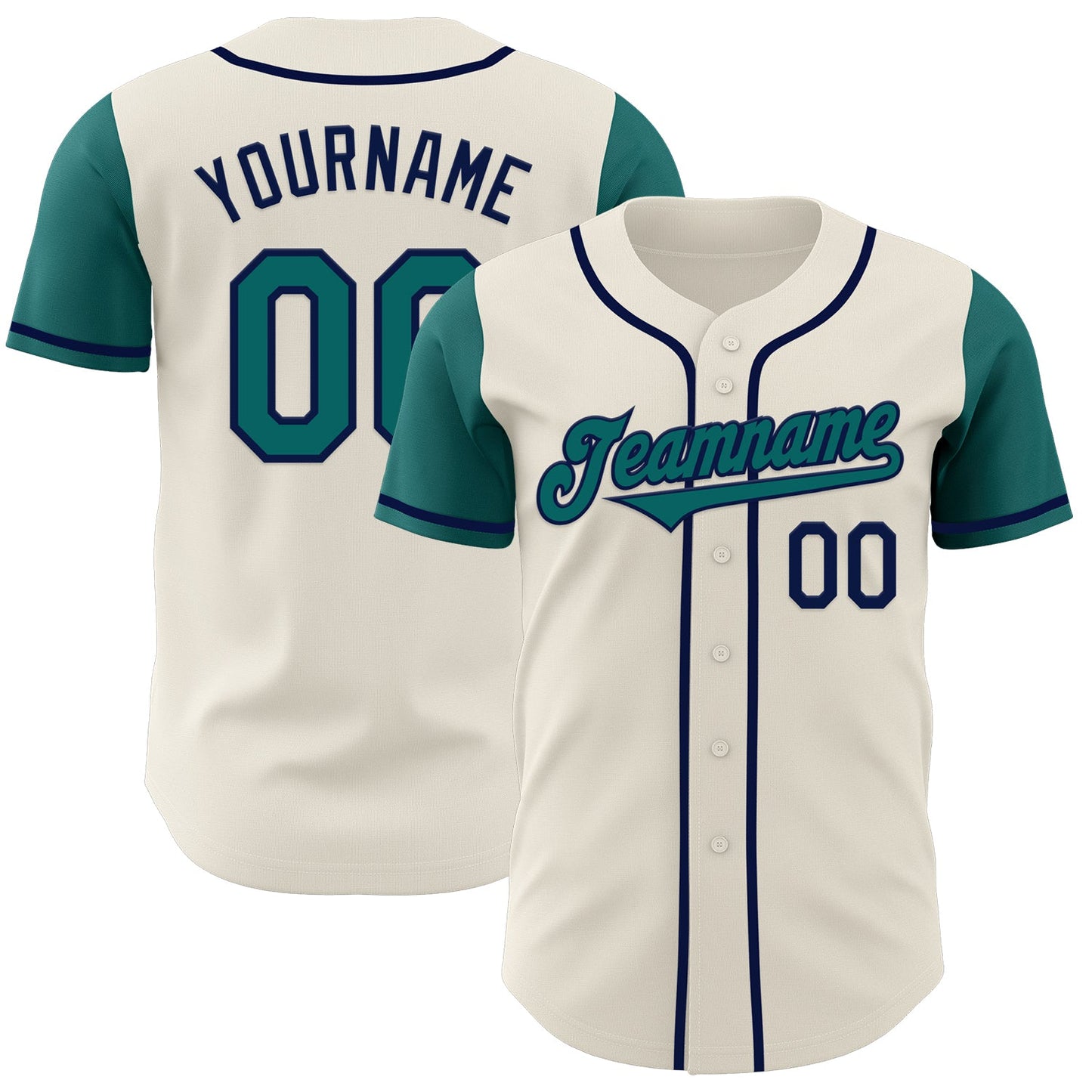 Custom Cream Teal-Navy Authentic Two Tone Baseball Jersey - Main View