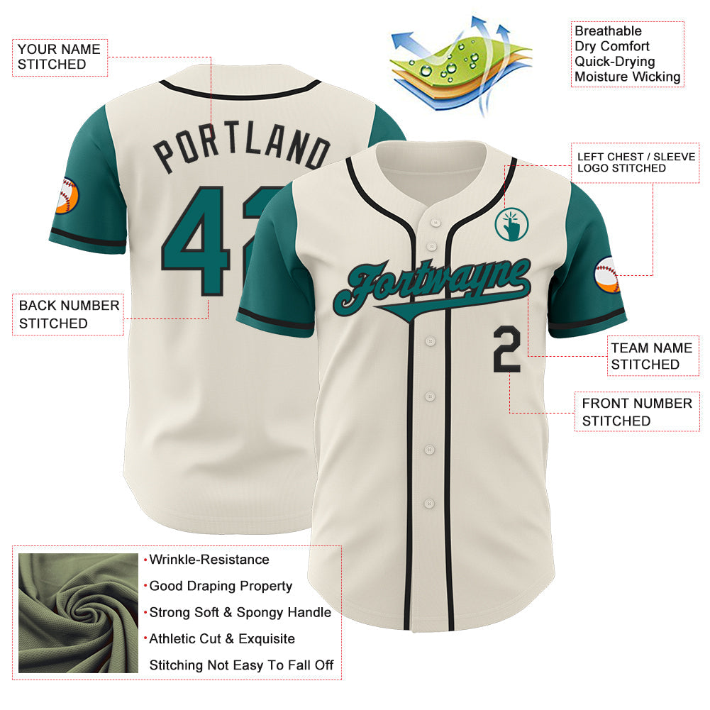 Custom Cream Teal-Black Authentic Two Tone Baseball Jersey view 3