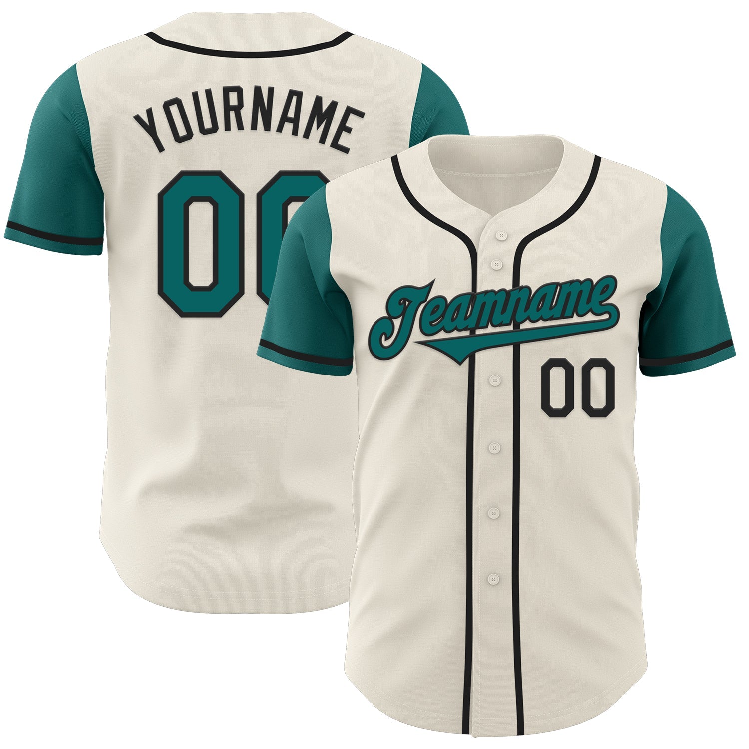 Custom Cream Teal-Black Authentic Two Tone Baseball Jersey - Main View